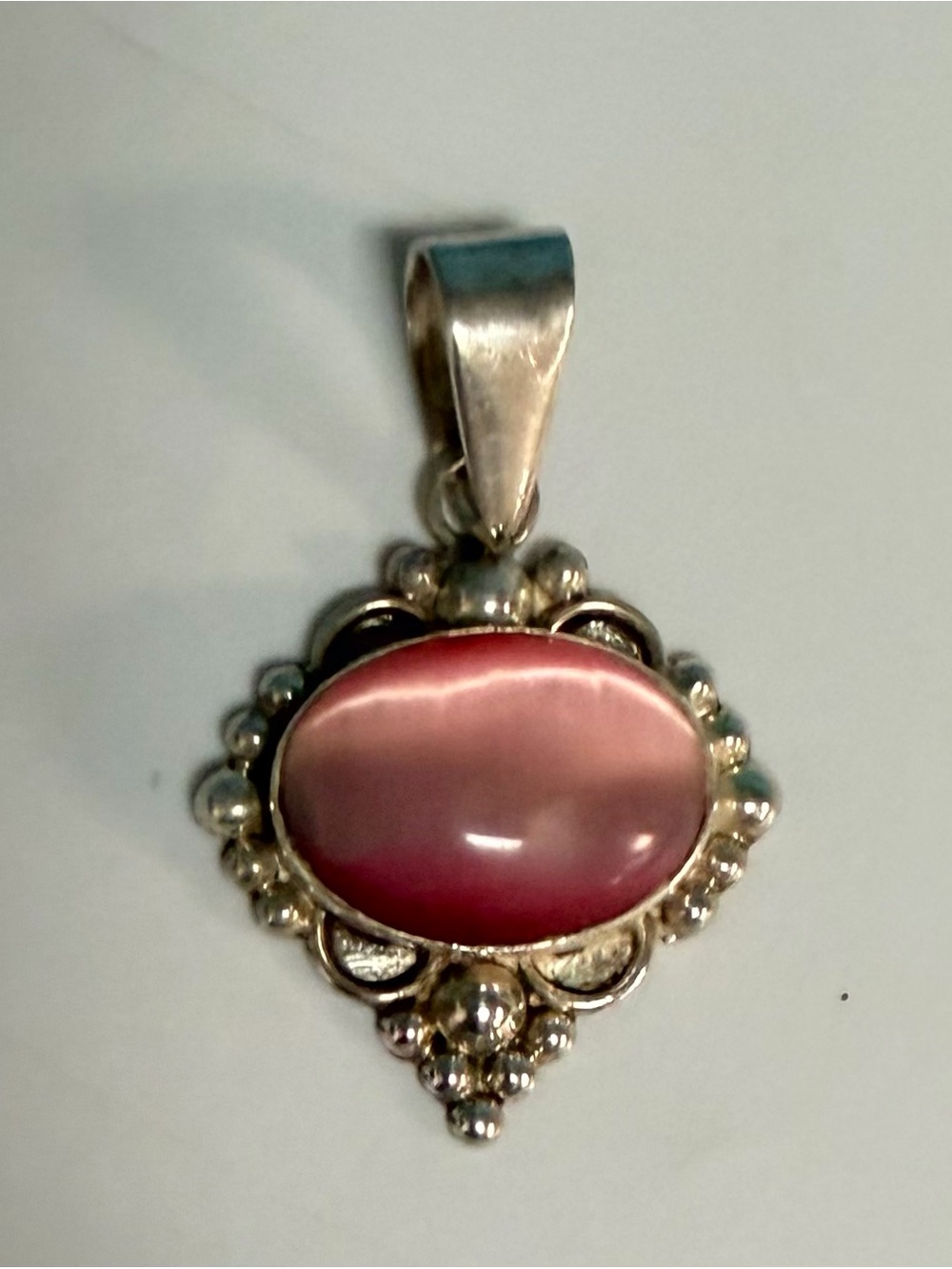Sterling Silver Pink Oval Pendant Necklace